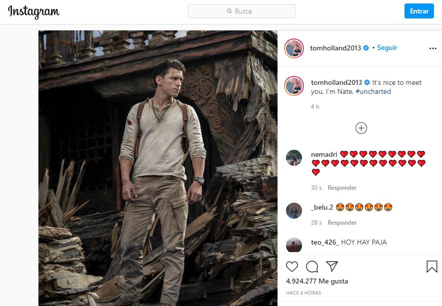 Imagen tomada de Instagram de Tom Holland.